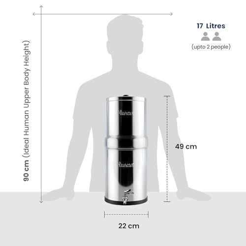 RAMA Gravity Water Filter | 17L Total Capacity (8L Storage) | 304 Stainless Steel Non-Electric Water Purifier Filter for Home | Includes 4 Spirit 7" Ceramic Candles & Steel Tap | 10-Year Warranty - Image 5