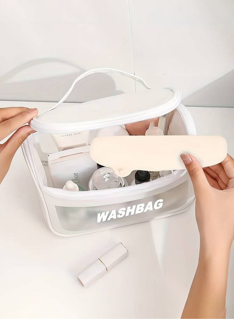 Generic [White] Handheld toiletry bag, travel toiletries storage case, with hook waterproof shaving bag, suitable for toiletries accessories, toiletries bathroom, men's and women's shaving and makeup  - Image 1