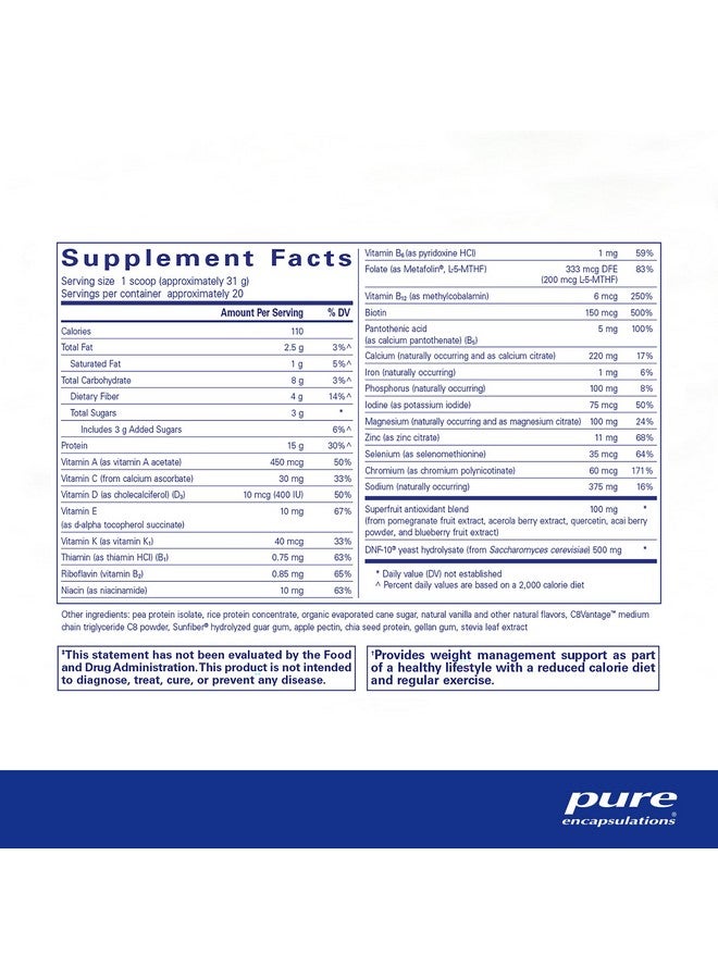 Pure Encapsulations PureLean Protein | Multivitamin/Mineral Complex, Omega-3 Fatty Acids and Superfruit Antioxidants for Healthy Weight Management** Support* | 21.8 Oz | Natural Vanilla Bean Flavor - Image 2