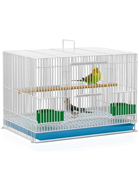 Metal Bird Cage, Suitable for Small and Medium Animals, Feeding Cage - With Separating Net, Transparent Food Container etc. Accessories Birds/Cages (Colour:White, Size: 50 x 35 x 32 cm)
