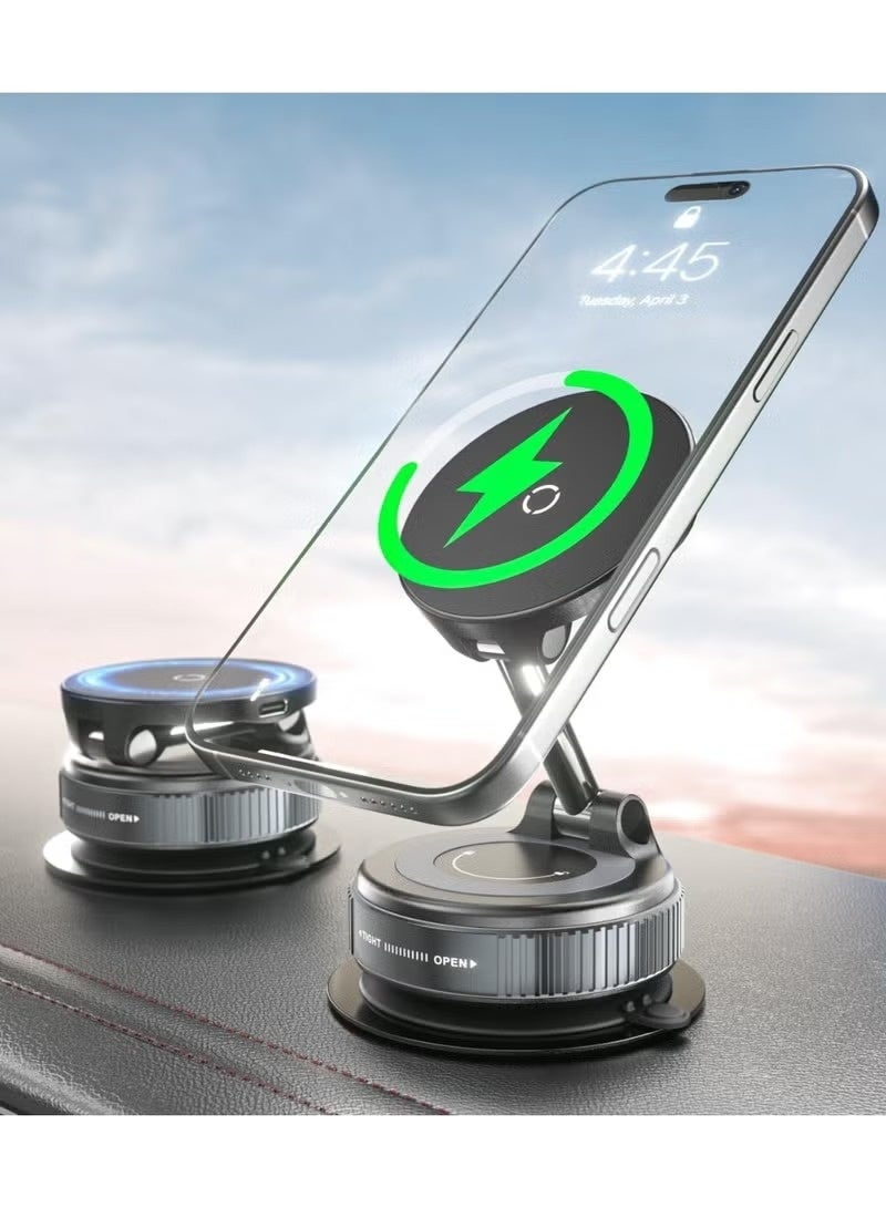 Magnetic Wireless Car Charger Mount K007S – Vacuum Suction & One-Handed Operation - Image 3