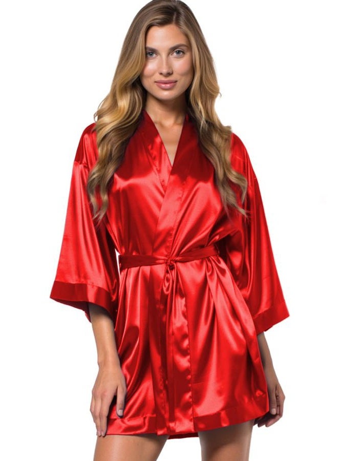 Turquaz Women's Floral Bride Bridesmaids Robe - Satin Kimono Robes for Wedding & Bridal Party - Silk Like Lightweight Robes for Women, Red, S - Image 1