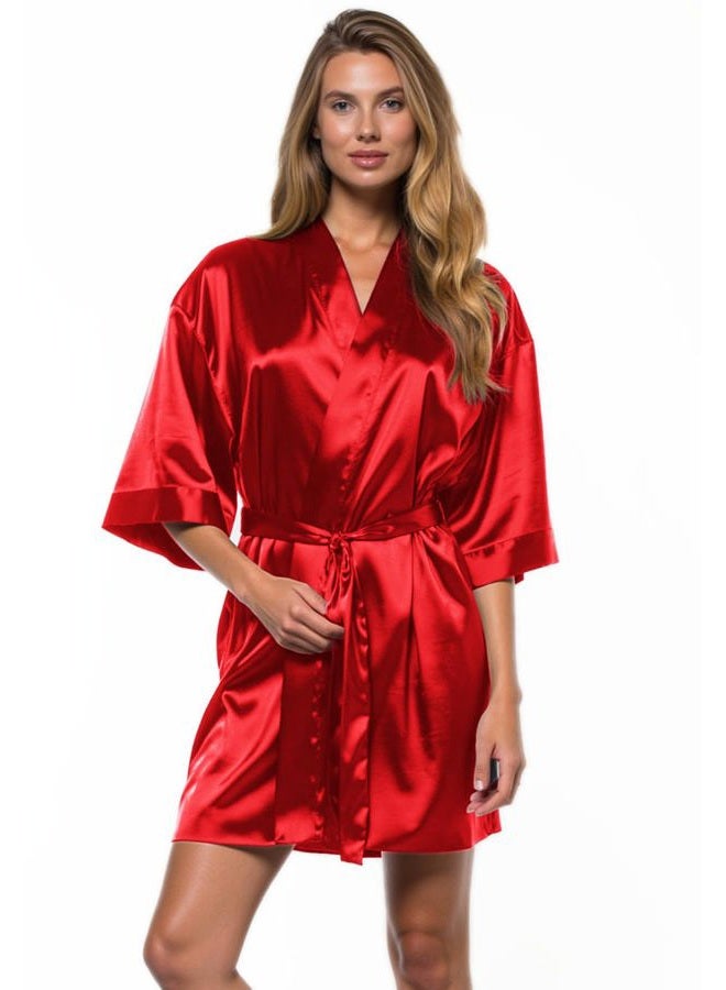 Turquaz Women's Floral Bride Bridesmaids Robe - Satin Kimono Robes for Wedding & Bridal Party - Silk Like Lightweight Robes for Women, Red, S - Image 3