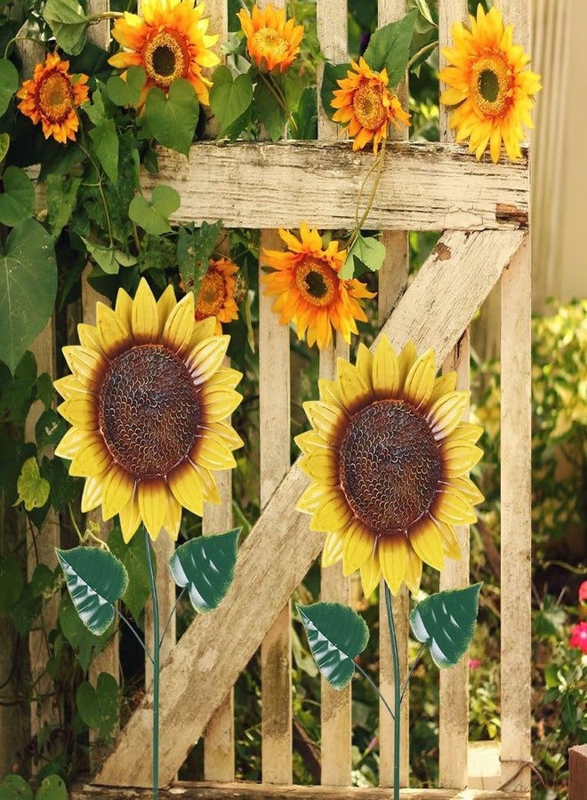hogardeck Metal Sunflowers Decorative Garden Stakes, 2 Pack Outdoor Garden Decor with Shaking Head Sunflowers Ornament Yard Stakes, Yard Art Spring Fairy Decorations for Lawn Patio - Image 5