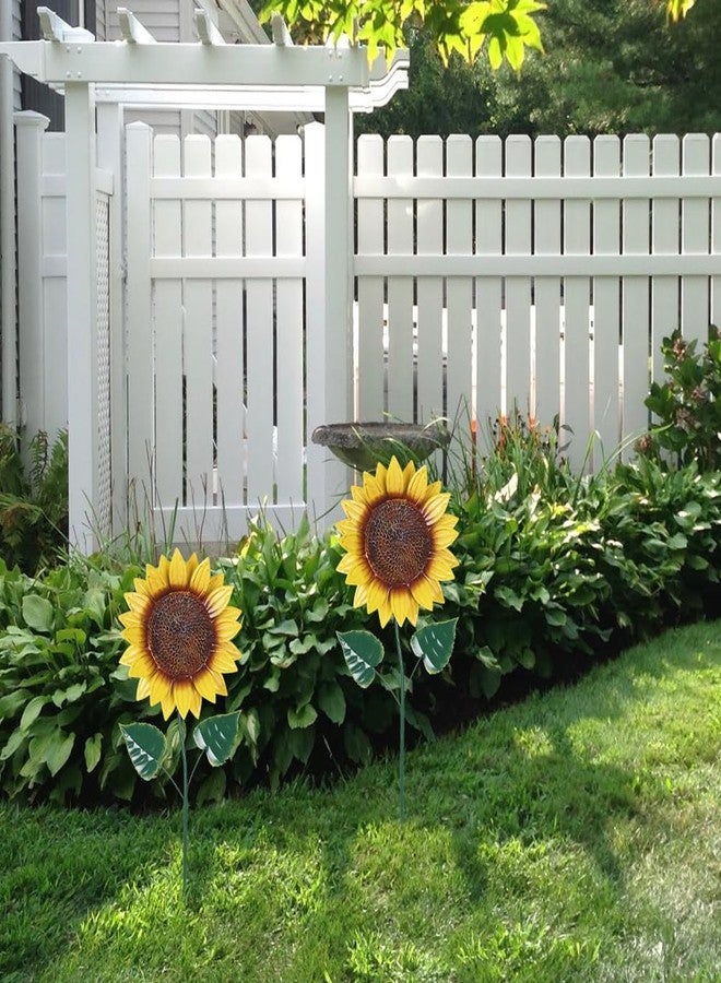 hogardeck Metal Sunflowers Decorative Garden Stakes, 2 Pack Outdoor Garden Decor with Shaking Head Sunflowers Ornament Yard Stakes, Yard Art Spring Fairy Decorations for Lawn Patio - Image 4