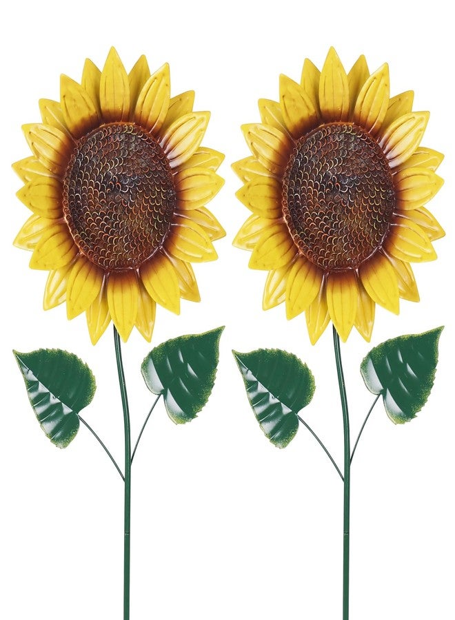 hogardeck Metal Sunflowers Decorative Garden Stakes, 2 Pack Outdoor Garden Decor with Shaking Head Sunflowers Ornament Yard Stakes, Yard Art Spring Fairy Decorations for Lawn Patio - Image 1