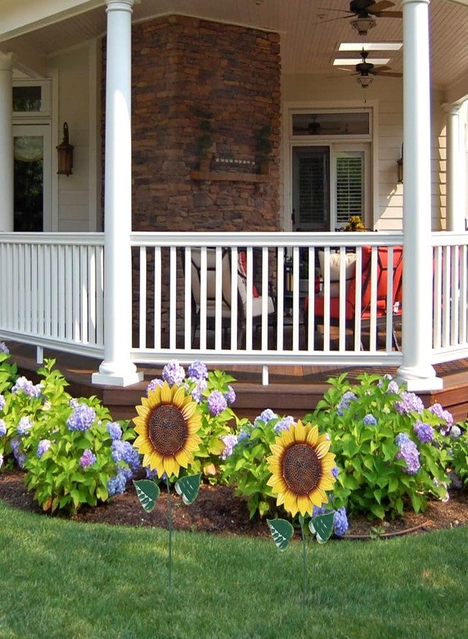 hogardeck Metal Sunflowers Decorative Garden Stakes, 2 Pack Outdoor Garden Decor with Shaking Head Sunflowers Ornament Yard Stakes, Yard Art Spring Fairy Decorations for Lawn Patio - Image 3