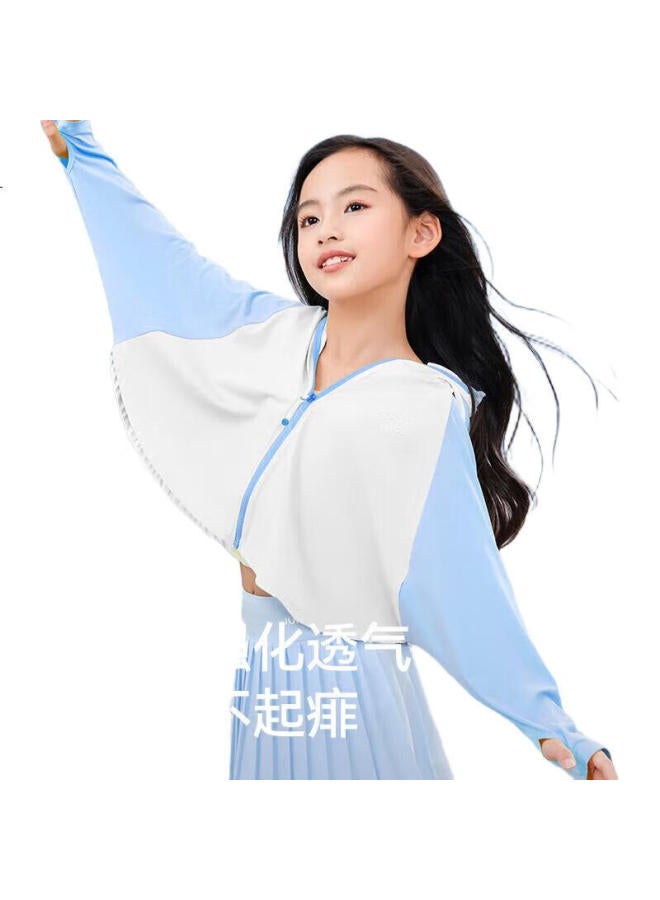 PELLIOT Outdoor Children'S Sun Protection Clothing, Summer Uv-Resistant Sunscreen Garment, Cool And Breathable Cape, 13221245, Gray And White, Size 110 - Image 2