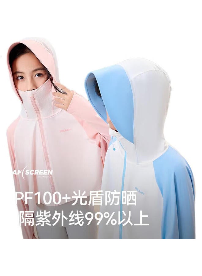 PELLIOT Outdoor Children'S Sun Protection Clothing, Summer Uv-Resistant Sunscreen Garment, Cool And Breathable Cape, 13221245, Gray And White, Size 110 - Image 3