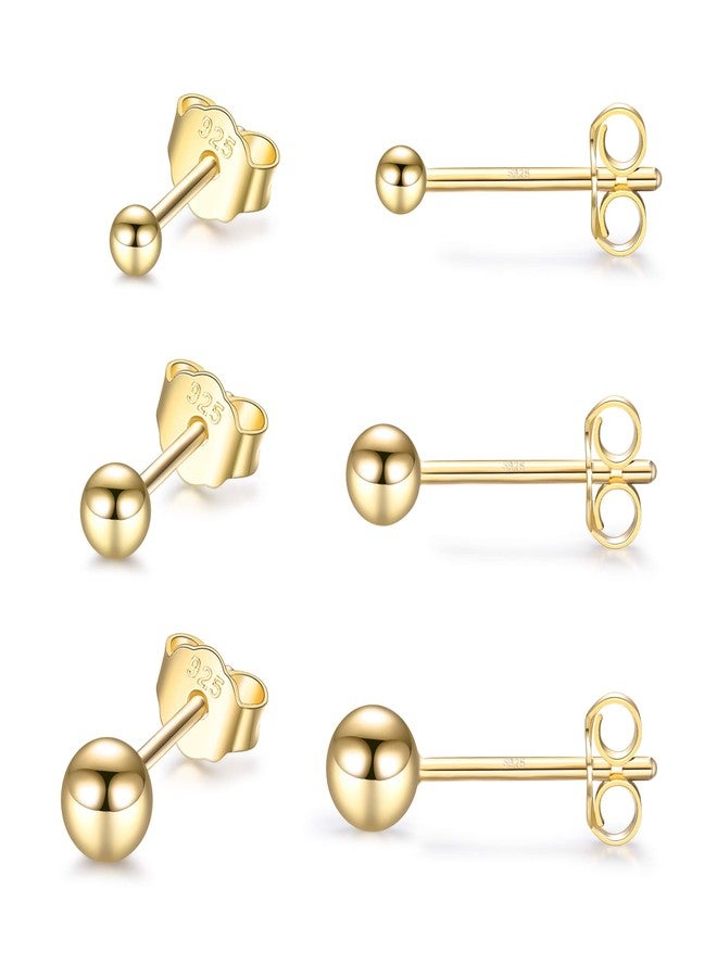 EPIRORA Sterling Silver Stud Earrings for Women- 3 Pairs Tiny Ball Stud Earrings Round CZ Cubic Zirconia Earrings Set Cartilage Small Tragus Earrings (Ball earrings(2mm,3mm,4mm)-Gold) - Image 1