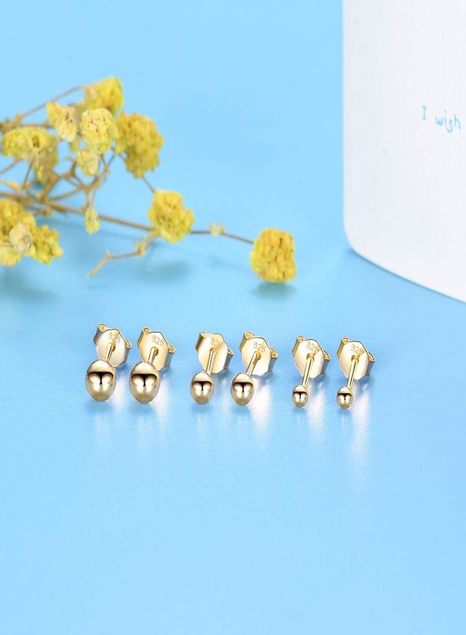 EPIRORA Sterling Silver Stud Earrings for Women- 3 Pairs Tiny Ball Stud Earrings Round CZ Cubic Zirconia Earrings Set Cartilage Small Tragus Earrings (Ball earrings(2mm,3mm,4mm)-Gold) - Image 3