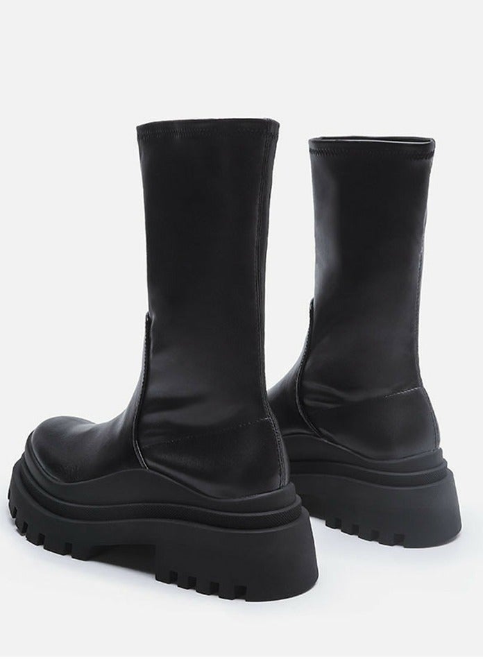 Loquat Women's Platform Boots Mid Calf Elastic Chunky Block Heel Elastic tube Martin Boots  - Image 3