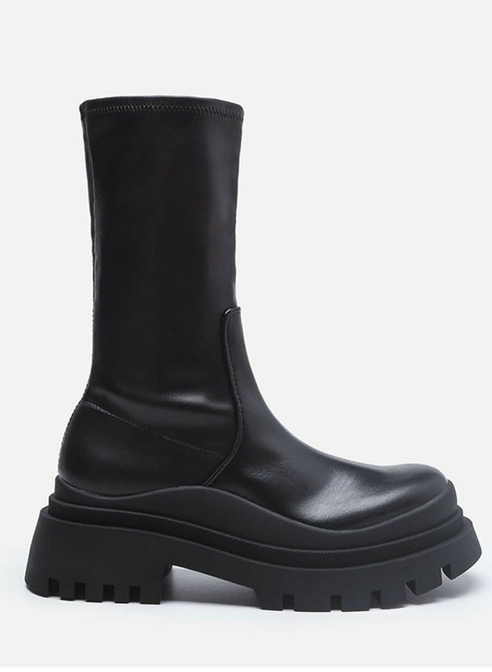 Loquat Women's Platform Boots Mid Calf Elastic Chunky Block Heel Elastic tube Martin Boots  - Image 4