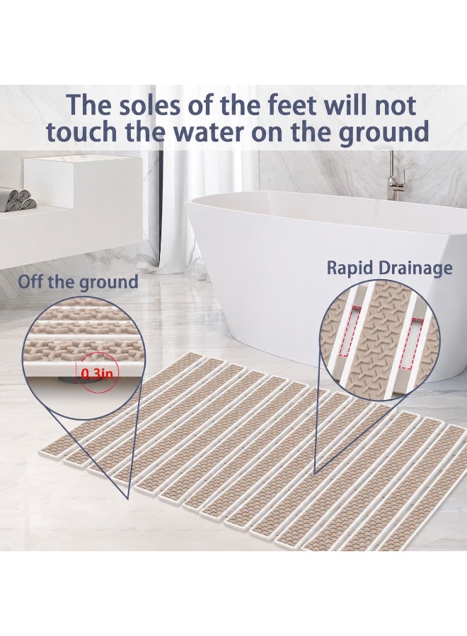 Premium PVC Plastic Anti-Slip Bath Mat, 70x38 cm, Non-Toxic, Quick-Drying, Suction Cups, Shower and Tub Safety (Beige) - Image 2