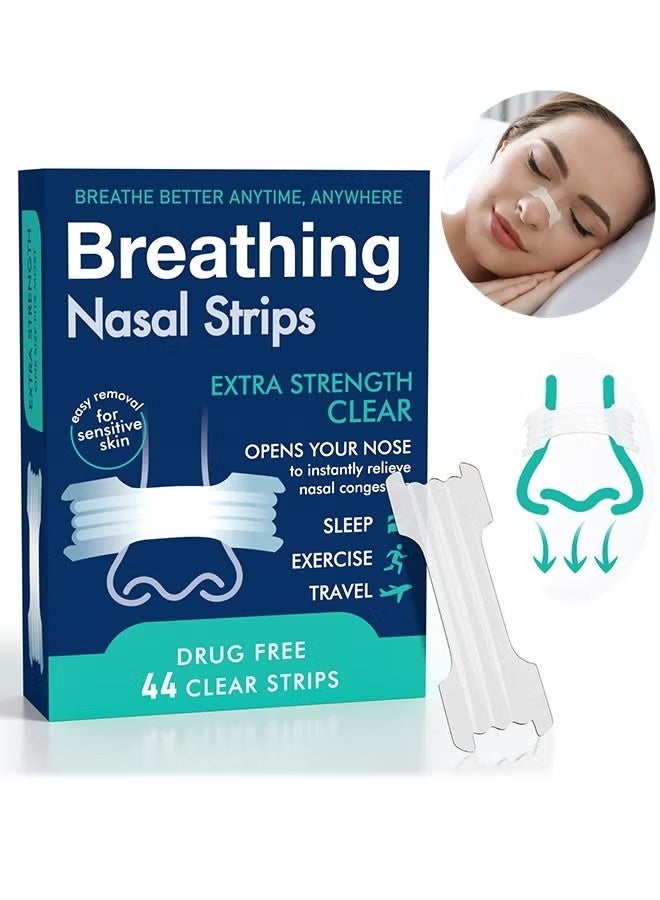 Breathe Right 44Pcs Anti-snoring Breathing Nasal Strip Starter Kit - Extra Strength Nasal Strips for Better Breathing–Clear Hypoallergenic for Sensitive Skin– Drug-Free Snoring & Congestion Relief - Boost Oxygen - Reduce Snoring, Improve Sleep Quality - Sweat Resistant, Skin Safe Nasal Strips - Day & Night Use - Image 1