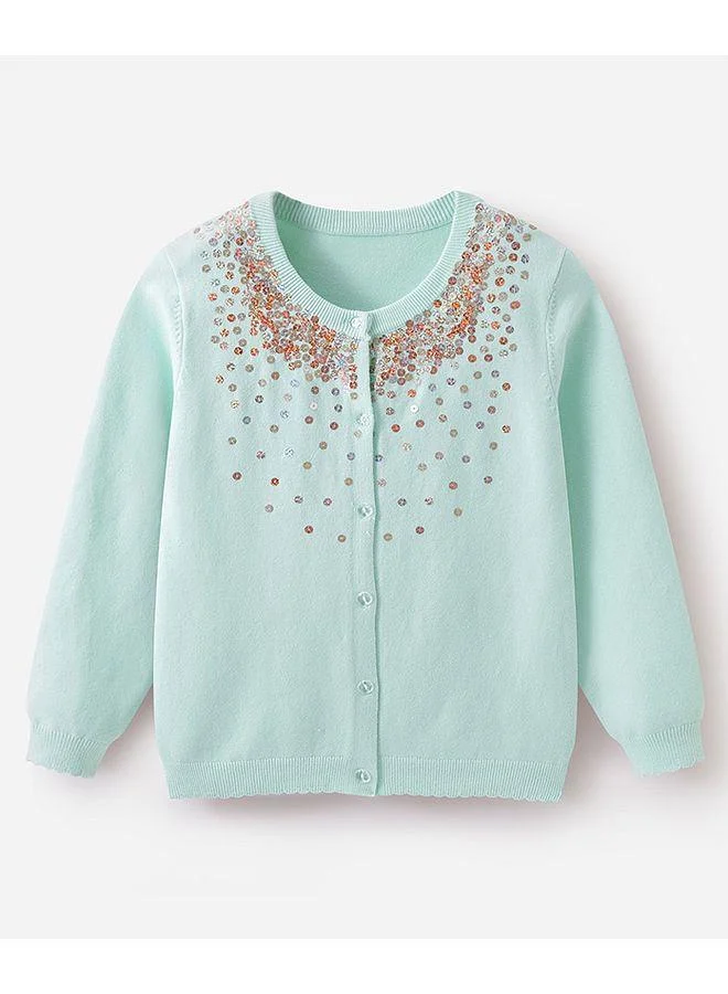 Mark & Mia Mark & Mia Full Sleeves Embellished Winter Party Top - Green