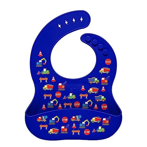 Simple Modern Silicone Bib for Babies, Toddlers | Lightweight and Durable Baby Bibs for Eating with Food Catcher Pocket | Soft Silicone with Adjustable Fit | Bennett Collection | Under Construction - Image 1