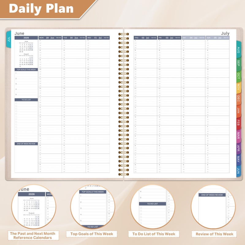Artfan Appointment Book 2026-2027 - Daily Hourly Planner 2026-2027, July 2026 - June 2027, 8.5" x 11", 26-27 Weekly Appointment Planner with 15-Minute Interval, Flexible Soft Cover, Colorful Tabs - Off-White - Image 4