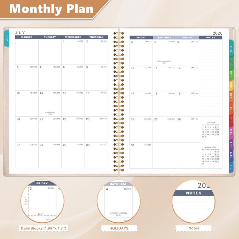 Artfan Appointment Book 2026-2027 - Daily Hourly Planner 2026-2027, July 2026 - June 2027, 8.5" x 11", 26-27 Weekly Appointment Planner with 15-Minute Interval, Flexible Soft Cover, Colorful Tabs - Off-White - Image 3
