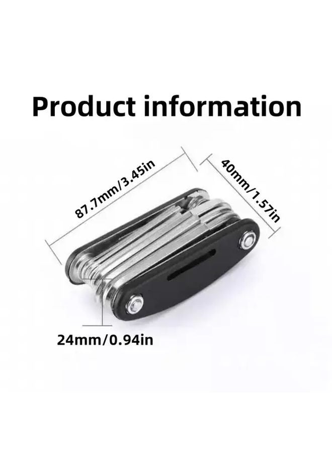 أداة متعددة الاستخدامات سوداء قابلة للطي ومحمولة مع مفاتيح ربط سداسية، ومفك براغي عالمي، ومفاتيح ربط مركبة. - Image 5