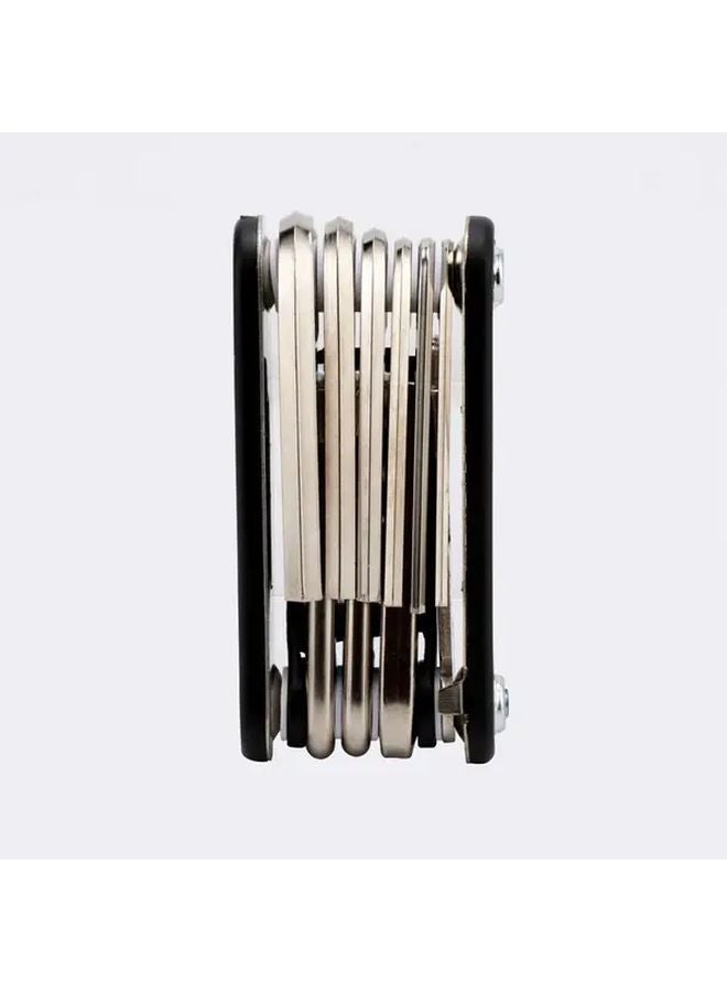 أداة متعددة الاستخدامات سوداء قابلة للطي ومحمولة مع مفاتيح ربط سداسية، ومفك براغي عالمي، ومفاتيح ربط مركبة. - Image 4