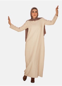 Generic Basic Beige Maxi Dress for Women – Long Sleeve Modest Wear – Everyday Comfort & Elegance  - Image 3