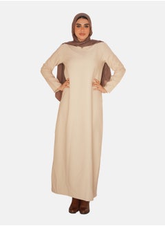 Generic Basic Beige Maxi Dress for Women – Long Sleeve Modest Wear – Everyday Comfort & Elegance  - Image 1