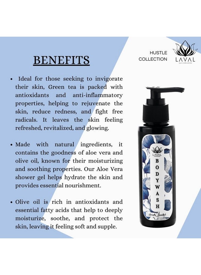 Laval Hustle natural detoxifying aloe vera body wash 100 ml, 100% natural ingredients, liquid shower gel with olive oil and green tea for glowing skin. - Image 4