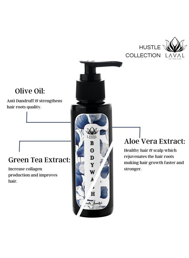 Laval Hustle natural detoxifying aloe vera body wash 100 ml, 100% natural ingredients, liquid shower gel with olive oil and green tea for glowing skin. - Image 3