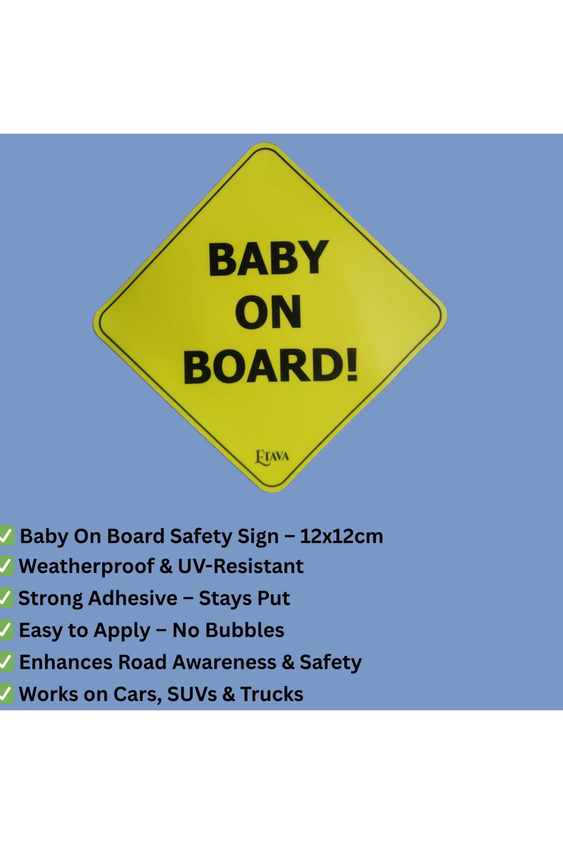 ETAVA Baby on Board Car Sign Sticker (12x12 cm) | Reflective Vinyl Safety Decal | Waterproof & Durable | Easy to Apply & Remove | Window Warning Sign for Cars & SUVs - Image 5