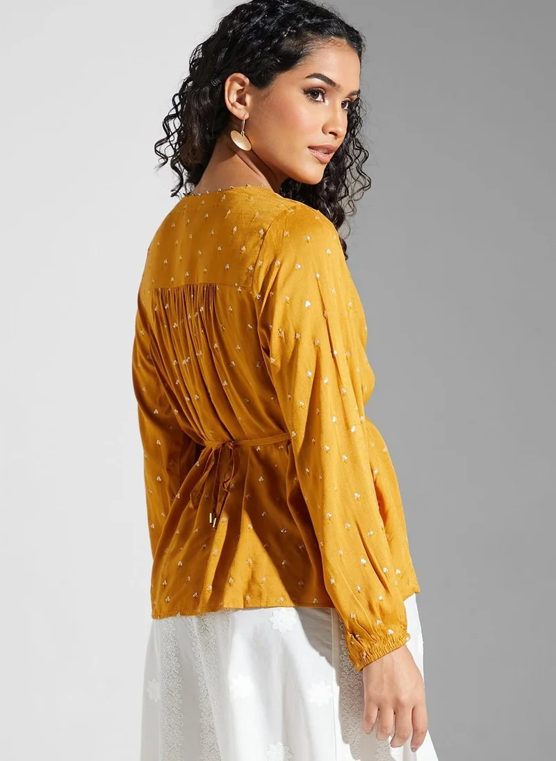 Label RITU KUMAR Ruched Waist Sequin Shirt