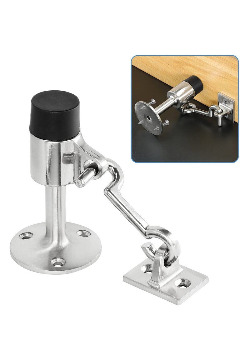 SOLARAE Wall Mount Door Stopper with Hook, Heavy Duty Door Stop Brushed Nickel Doorstop with Rubber Bumper & Stainless Steel Screws, Made of Zinc Alloy, Durability, Rust Resistance (Sliver) - Image 1