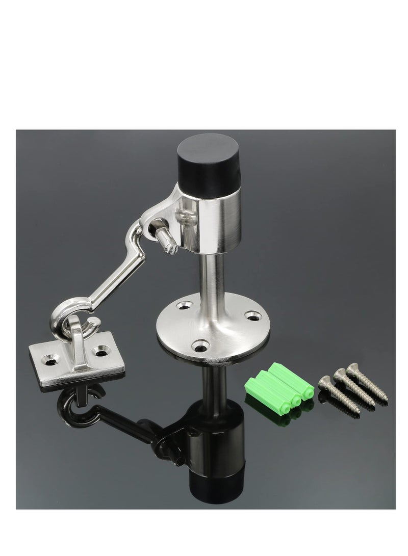 SOLARAE Wall Mount Door Stopper with Hook, Heavy Duty Door Stop Brushed Nickel Doorstop with Rubber Bumper & Stainless Steel Screws, Made of Zinc Alloy, Durability, Rust Resistance (Sliver) - Image 2