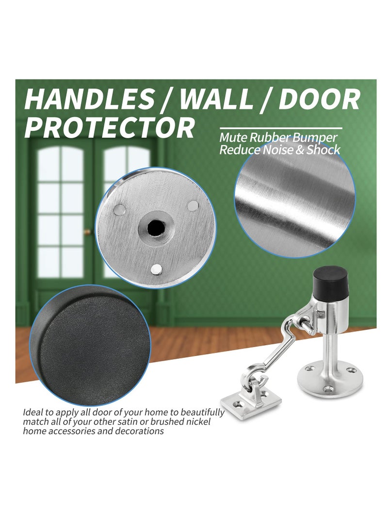 SOLARAE Wall Mount Door Stopper with Hook, Heavy Duty Door Stop Brushed Nickel Doorstop with Rubber Bumper & Stainless Steel Screws, Made of Zinc Alloy, Durability, Rust Resistance (Sliver) - Image 3
