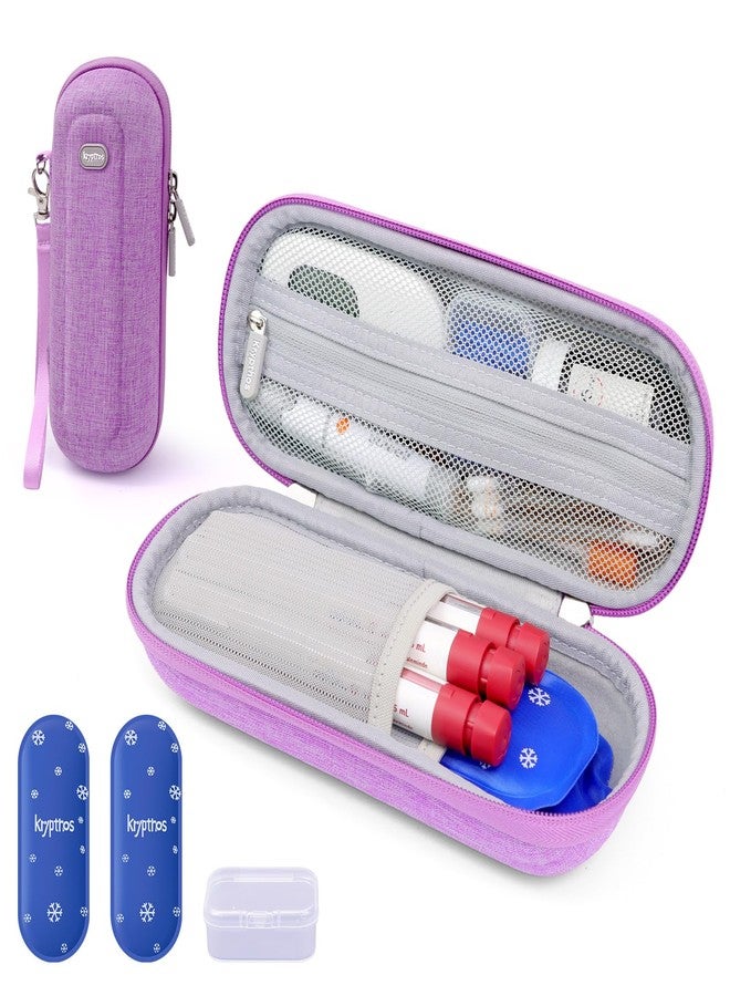 Krypthos Insulin Cooler Travel Case, Diabetes Travel Bag with 2 TSA Approved Ice Packs, Portable Medication Organizer for Diabetic Insulin Pens, Vials & Syringes for Travel & Daily Use (Violet) - Image 1