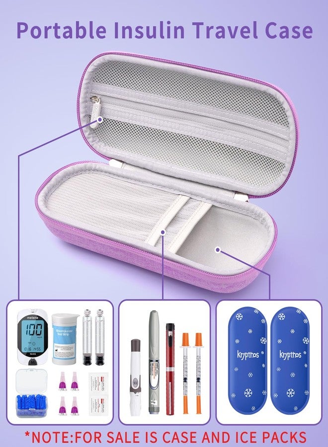 Krypthos Insulin Cooler Travel Case, Diabetes Travel Bag with 2 TSA Approved Ice Packs, Portable Medication Organizer for Diabetic Insulin Pens, Vials & Syringes for Travel & Daily Use (Violet) - Image 2