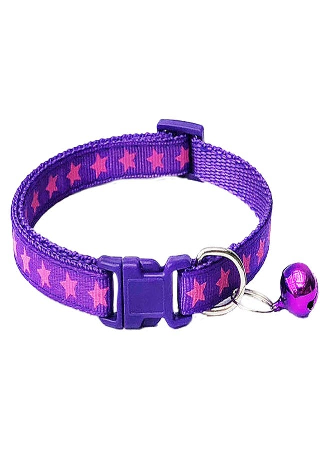 Litvibes Cat & Puppy Collar with Bell,Kitten & Small Dogs Soft Adjustable,Safe,Solid & Protective Breakaway for Cats & Puppies,Cute Kitty Neckband with Stars Print-(Purple) - Image 1