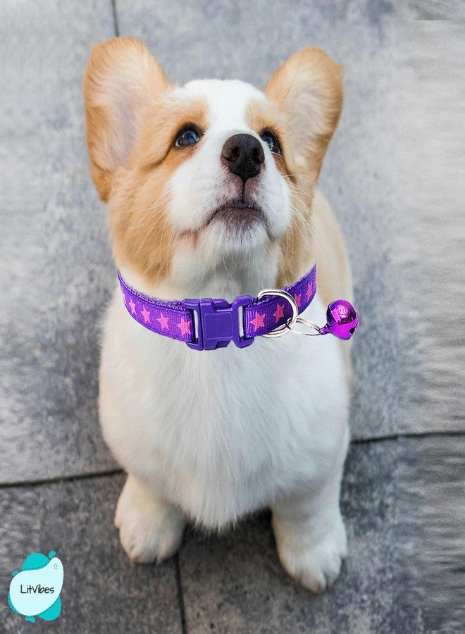Litvibes Cat & Puppy Collar with Bell,Kitten & Small Dogs Soft Adjustable,Safe,Solid & Protective Breakaway for Cats & Puppies,Cute Kitty Neckband with Stars Print-(Purple) - Image 5