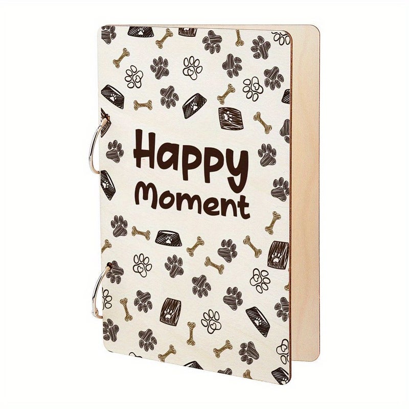 1 Set Wooden Paw Print Album Binder 2 Ring Dog Theme Scrapbook With Bone And Paw Print Labels 5 Hole Binding For Pet Photos Parties - Image 1