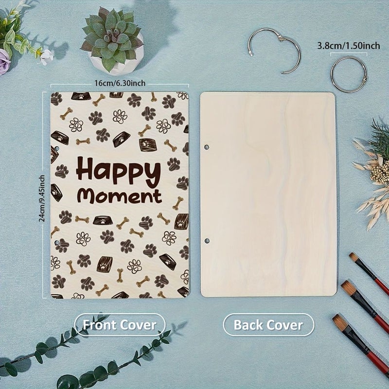 1 Set Wooden Paw Print Album Binder 2 Ring Dog Theme Scrapbook With Bone And Paw Print Labels 5 Hole Binding For Pet Photos Parties - Image 2