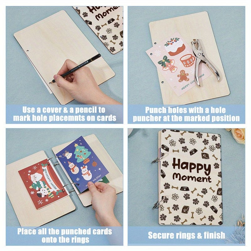 1 Set Wooden Paw Print Album Binder 2 Ring Dog Theme Scrapbook With Bone And Paw Print Labels 5 Hole Binding For Pet Photos Parties - Image 3
