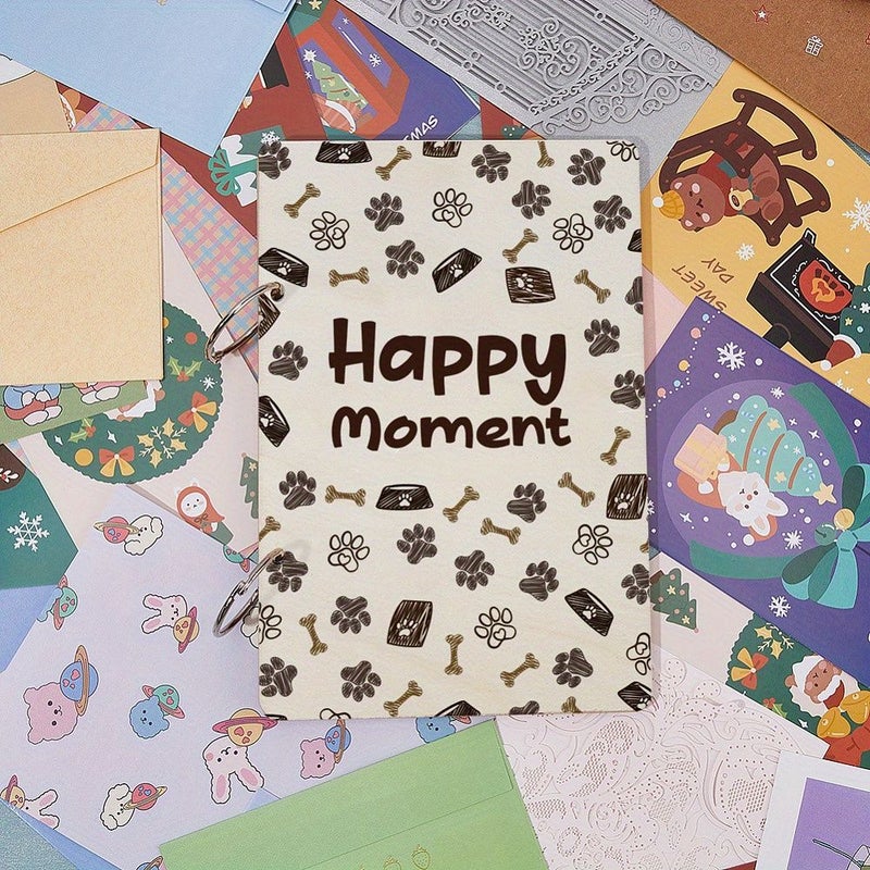 1 Set Wooden Paw Print Album Binder 2 Ring Dog Theme Scrapbook With Bone And Paw Print Labels 5 Hole Binding For Pet Photos Parties - Image 5