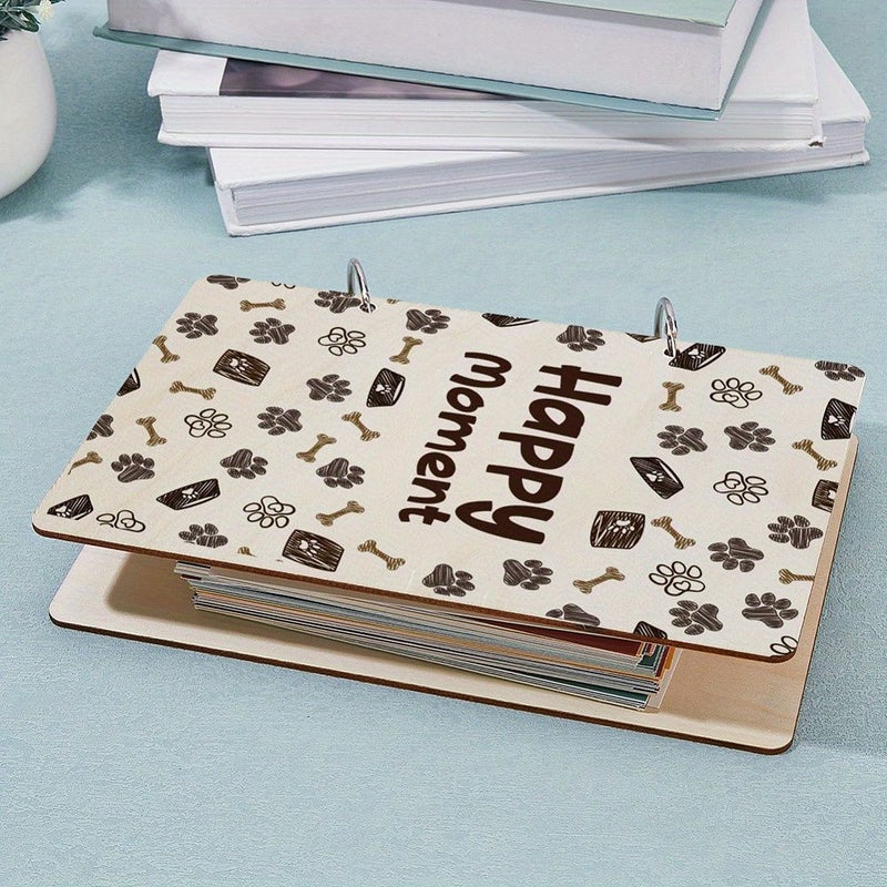 1 Set Wooden Paw Print Album Binder 2 Ring Dog Theme Scrapbook With Bone And Paw Print Labels 5 Hole Binding For Pet Photos Parties - Image 4