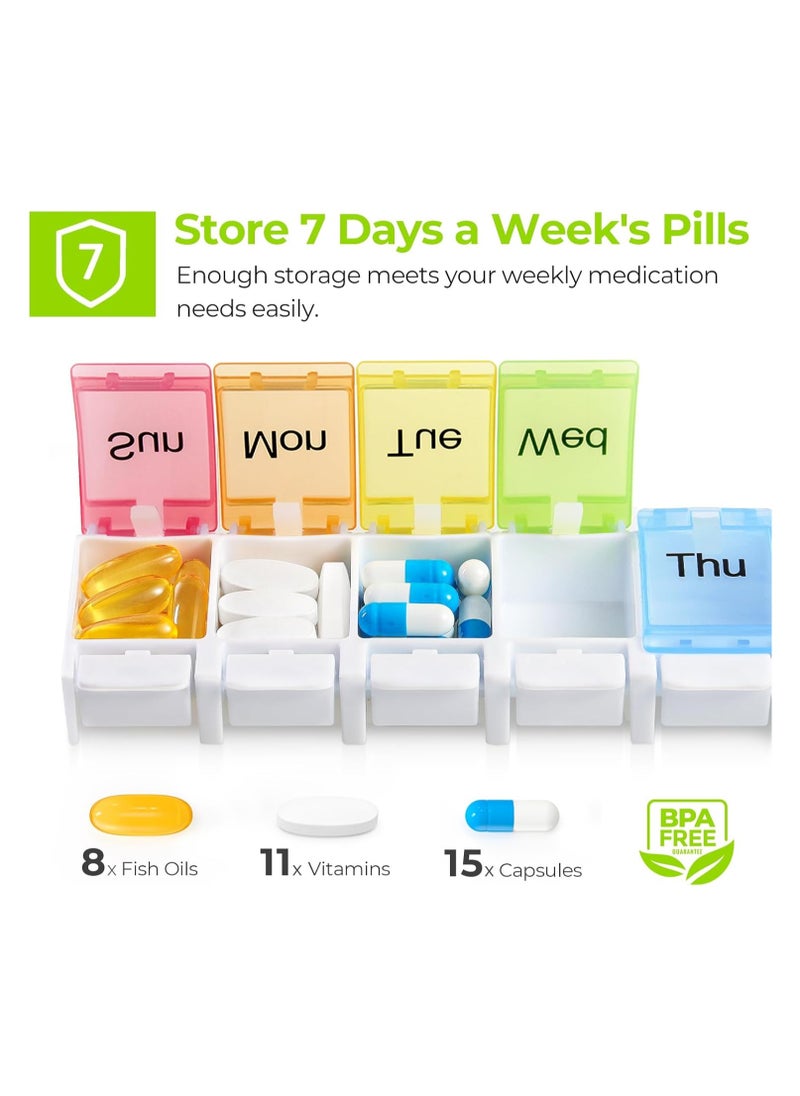 Manvik 7 Day Pill Organizer, Large Push Button Weekly Pill Box For Pills/Vitamin/Fish Oil/Supplements - MNVK  - Image 5