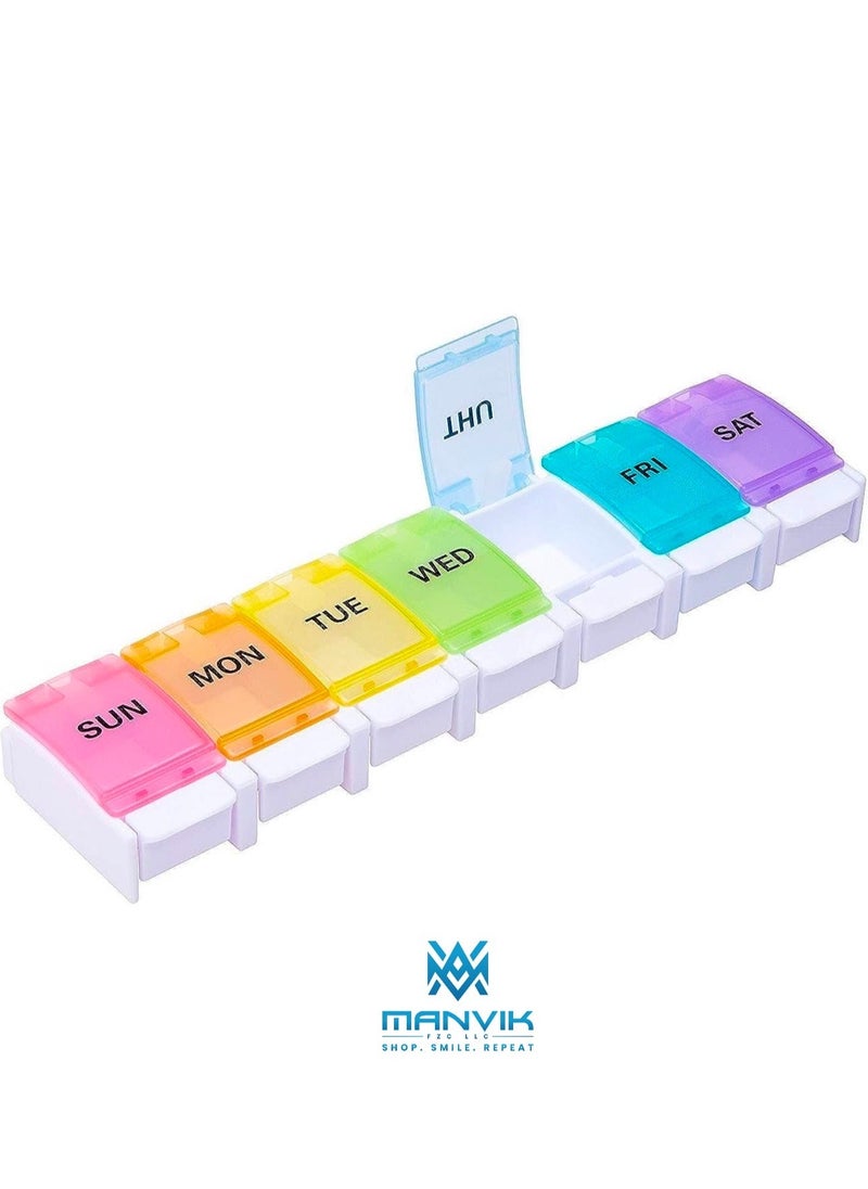 Manvik 7 Day Pill Organizer, Large Push Button Weekly Pill Box For Pills/Vitamin/Fish Oil/Supplements - MNVK  - Image 1