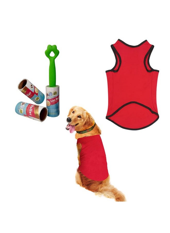 Sage Square Dog T-Shirt With Lint Roller| Comfortable & Breathable Dog Clothing & Lint Roller Set For Dog Hair Removal, Clothes (Xxl - 28 Inch, Red)  - Image 1