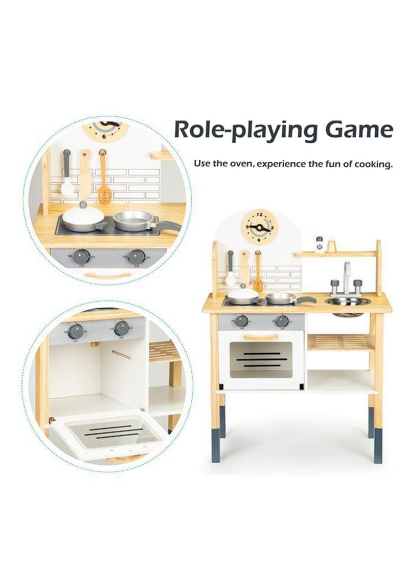 Arabest - Pretend Kitchen Play Toy Set, Wooden Kitchen Playset with Accessories, Realistic Kitchen Cooking Toy for Kids - Image 1