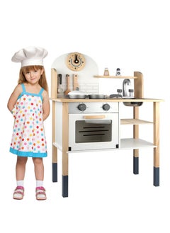 Pretend Kitchen Play Toy Set, Wooden Kitchen Playset with Accessories, Realistic Kitchen Cooking Toy for Kids