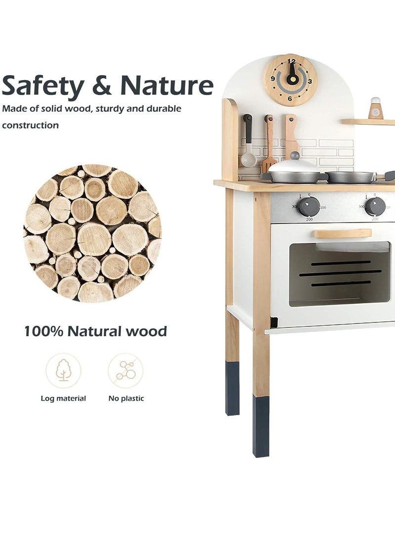 Arabest - Pretend Kitchen Play Toy Set, Wooden Kitchen Playset with Accessories, Realistic Kitchen Cooking Toy for Kids - Image 1