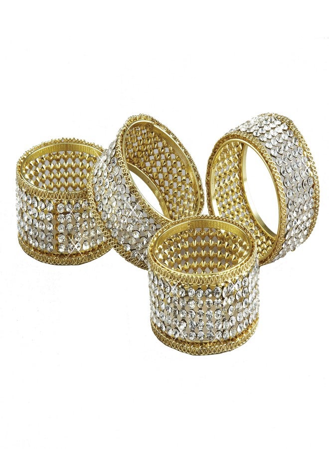 Elegance Napkin Rings with Crystal, Gold, Set of 4